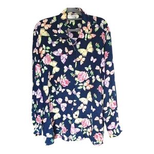 Floral Butterfly Button Down Shirt - Navy